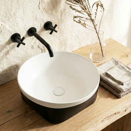 Lavoar ceramic rotund A692-CA08M – design modern alb mat și negru mat