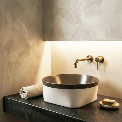 Lavoar ceramic rotund A692-CA19M – design modern gri închis mat și alb mat