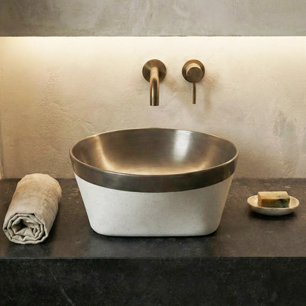 Lavoar ceramic rotund A692-CA19M – design modern gri închis mat și alb mat