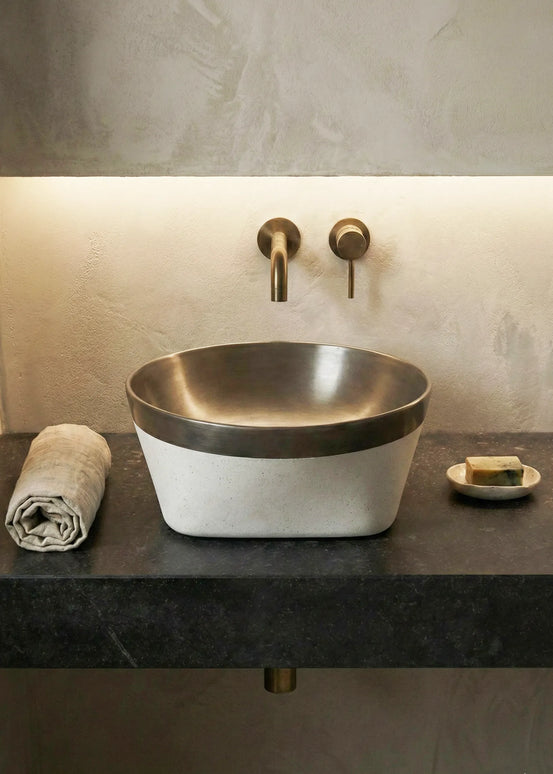 Lavoar ceramic rotund A692-CA19M – design modern gri închis mat și alb mat