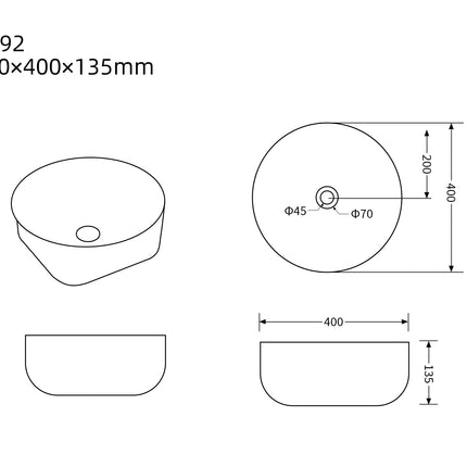 Lavoar ceramic rotund A692-CA19M – design modern gri închis mat și alb mat