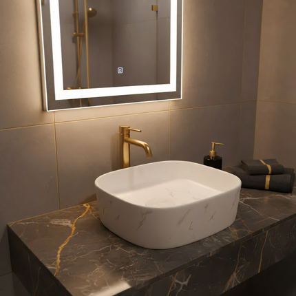 Lavoar ceramic pe blat alb cu finisaj marmorat – A707-CUGO7-M