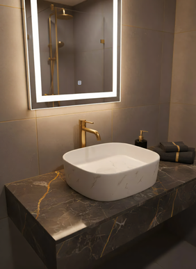 Lavoar ceramic pe blat alb cu finisaj marmorat – A707-CUGO7-M