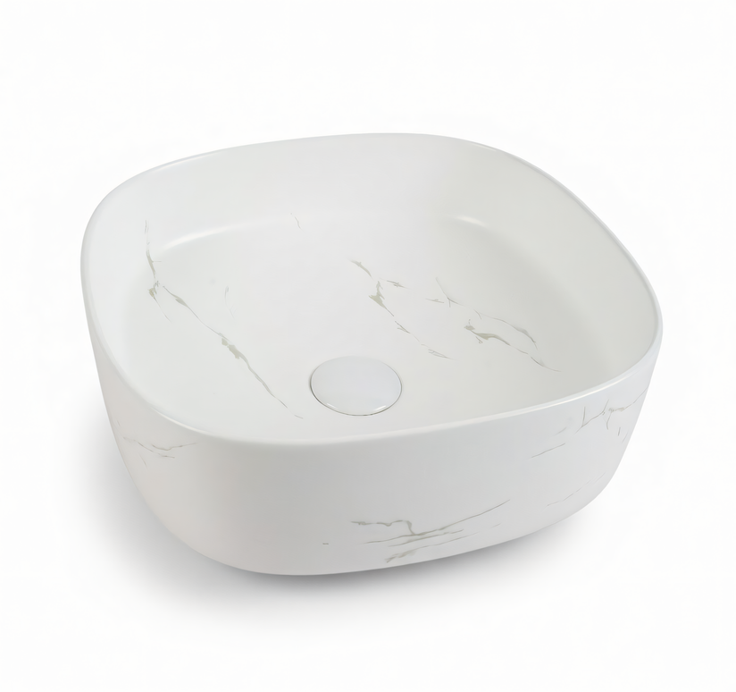 Lavoar ceramic pe blat alb cu finisaj marmorat – A707-CUGO7-M