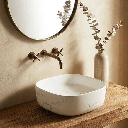 Lavoar ceramic pe blat alb cu finisaj marmorat – A707-CUGO7-M