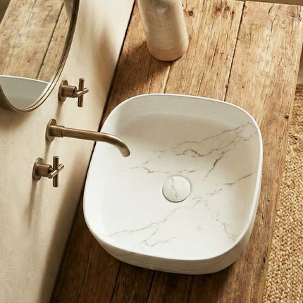 Lavoar ceramic pe blat alb cu finisaj marmorat – A707-CUGO7-M