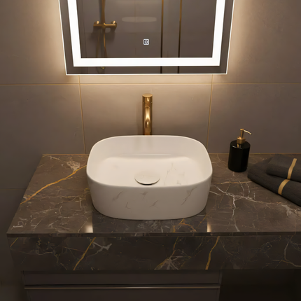 Lavoar ceramic pe blat alb cu finisaj marmorat – A707-CUGO7-M