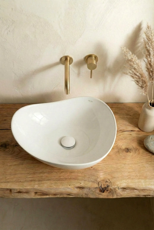 Lavoar ceramic A710 – alb lucios, formă atipică cu linii fluide