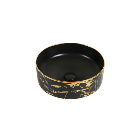 Lavoar ceramic rotund negru cu inserții aurii – model A712-CBK64-M