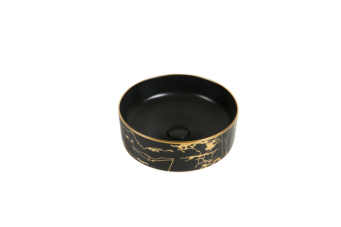 Lavoar ceramic rotund negru cu inserții aurii – model A712-CBK64-M