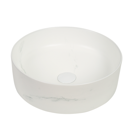 Lavoar Rotund Alb  din Ceramică cu Finisaj Marble Subtil - a712-cugo04-m