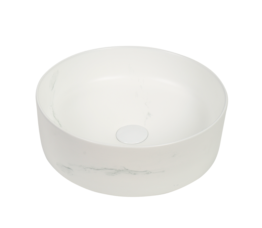 Lavoar Rotund Alb  din Ceramică cu Finisaj Marble Subtil - a712-cugo04-m