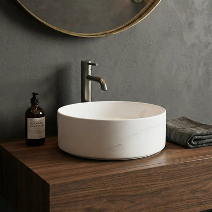 Lavoar Rotund Alb  din Ceramică cu Finisaj Marble Subtil - a712-cugo04-m