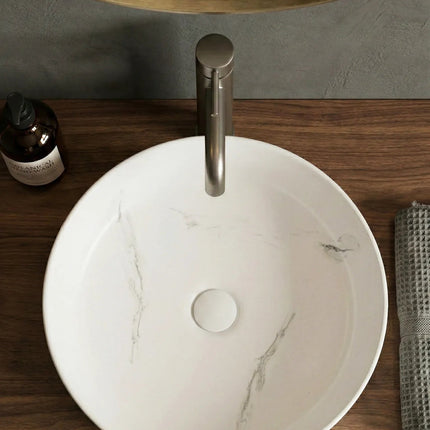 Lavoar Rotund Alb  din Ceramică cu Finisaj Marble Subtil - a712-cugo04-m