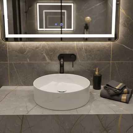 Lavoar Rotund Alb  din Ceramică cu Finisaj Marble Subtil - a712-cugo04-m