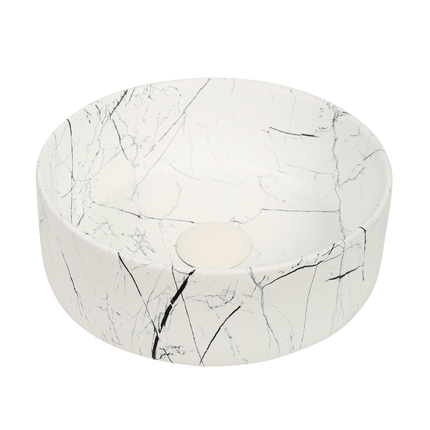 Lavoar Ceramic Rotund Alb cu Model Marmură Neagră a712-p429m