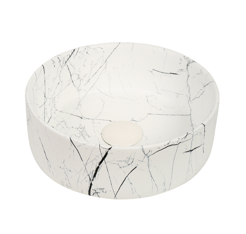 Lavoar Ceramic Rotund Alb cu Model Marmură Neagră a712-p429m