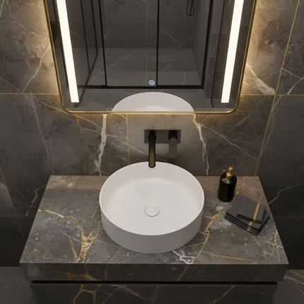 Lavoar Rotund Alb  din Ceramică cu Finisaj Marble Subtil - a712-cugo04-m