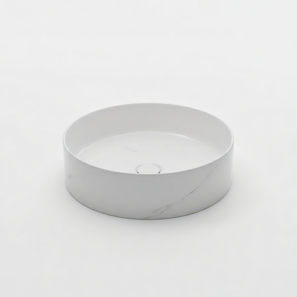 Lavoar Rotund Alb  din Ceramică cu Finisaj Marble Subtil - a712-cugo04-m