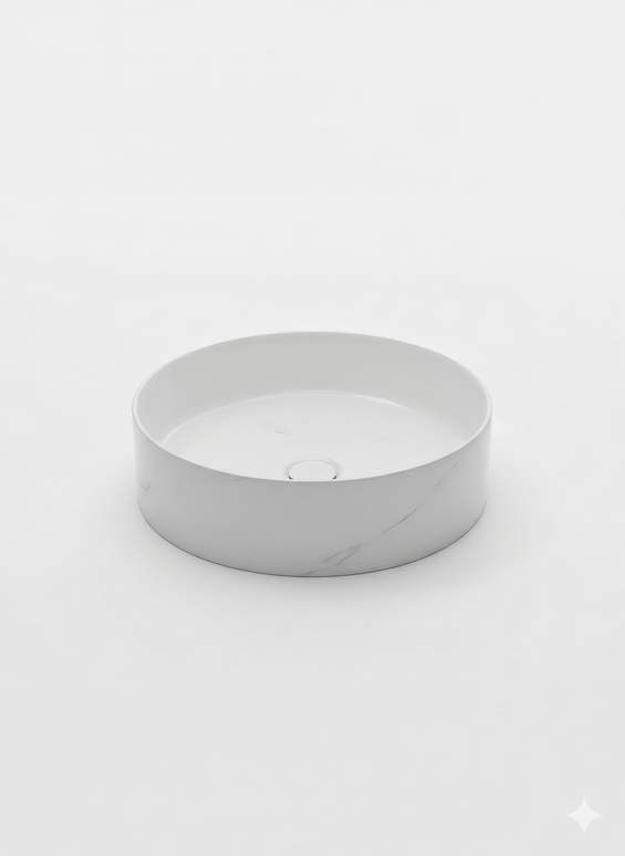 Lavoar Rotund Alb  din Ceramică cu Finisaj Marble Subtil - a712-cugo04-m