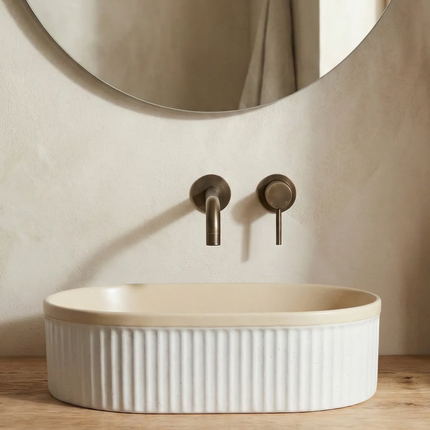 Lavoar ceramic oval A721-CA33M bej mat și alb mat, pe blat