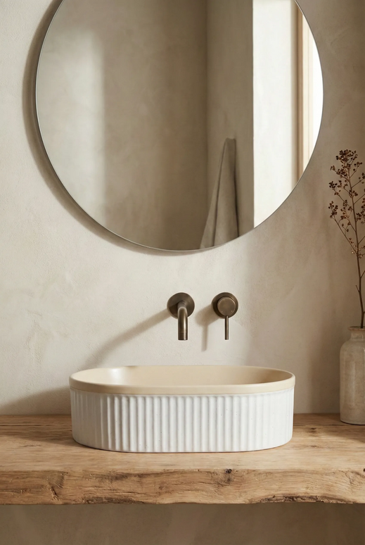 Lavoar ceramic oval A721-CA33M – design modern bej mat și alb mat