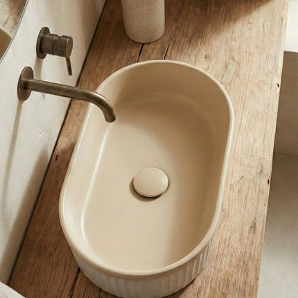 Lavoar ceramic oval A721-CA33M – design modern bej mat și alb mat