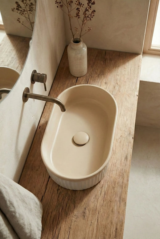 Lavoar ceramic oval A721-CA33M – design modern bej mat și alb mat