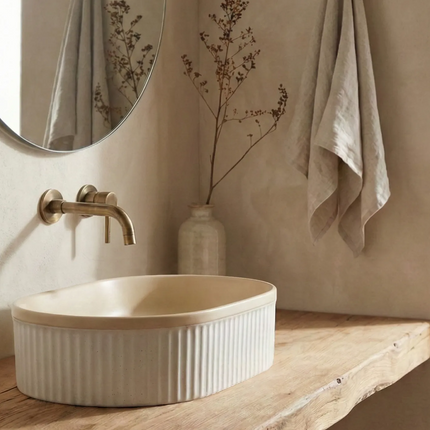 Lavoar ceramic oval A721-CA33M – design modern bej mat și alb mat