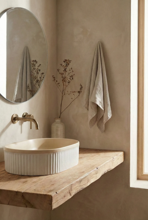 Lavoar ceramic oval A721-CA33M – design modern bej mat și alb mat