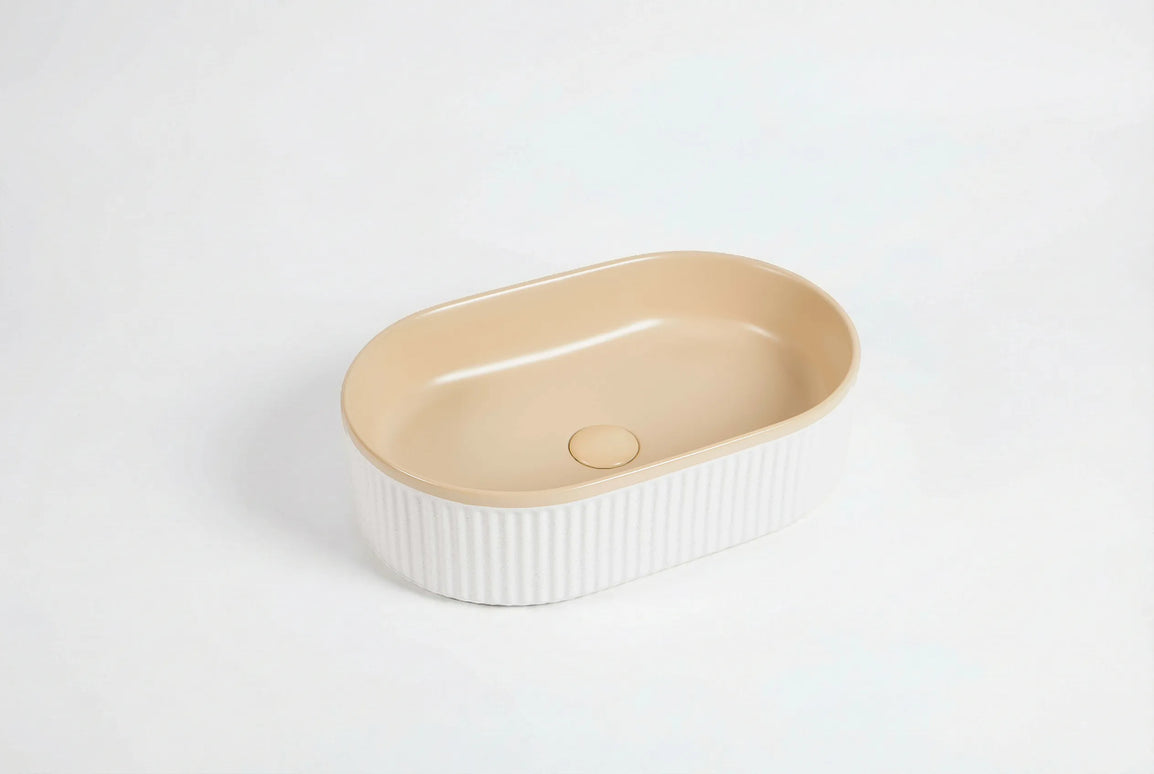 Lavoar ceramic oval A721-CA33M – design modern bej mat și alb mat