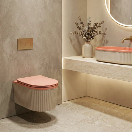 Lavoar ceramic oval A721-CA37M – design modern roz mat și alb mat