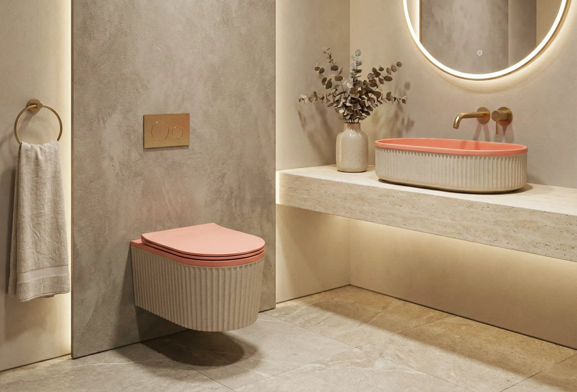 Lavoar ceramic oval A721-CA37M – design modern roz mat și alb mat