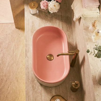 Lavoar ceramic oval A721-CA37M – design modern roz mat și alb mat