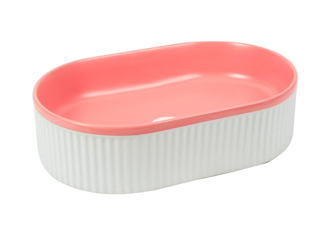 Lavoar ceramic oval A721-CA37M – design modern roz mat și alb mat
