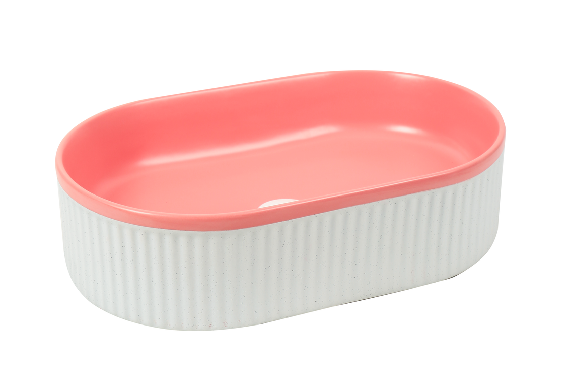 Lavoar ceramic oval A721-CA37M – design modern roz mat și alb mat