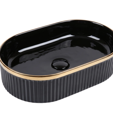 Lavoar ceramic oval A721-CBKGGLG – negru lucios texturat cu linie aurie