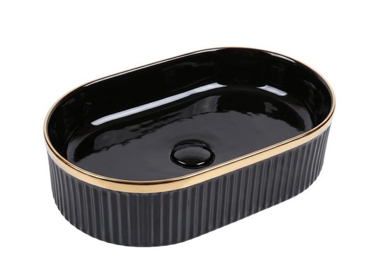 Lavoar ceramic oval A721-CBKGGLG – negru lucios texturat cu linie aurie