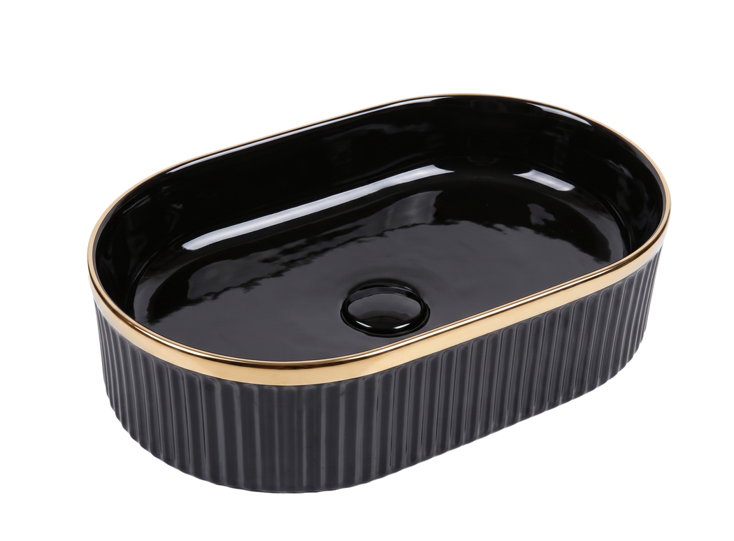 Lavoar ceramic oval A721-CBKGGLG – negru lucios texturat cu linie aurie