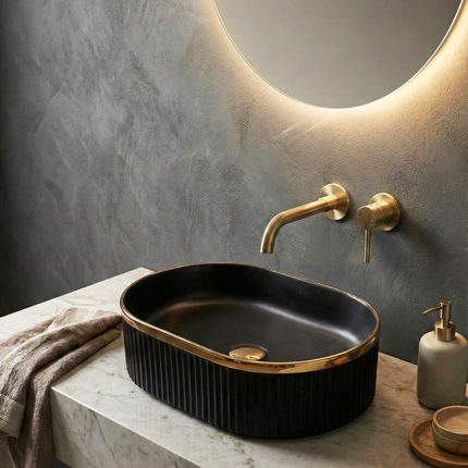 Lavoar ceramic oval A721-CBKGGLG-M – negru mat texturat cu linie aurie