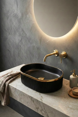 Lavoar ceramic oval A721-CBKGGLG-M – negru mat texturat cu linie aurie