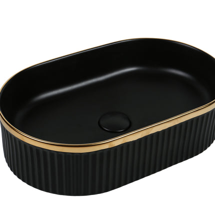 Lavoar ceramic oval A721-CBKGGLG-M – negru mat texturat cu linie aurie