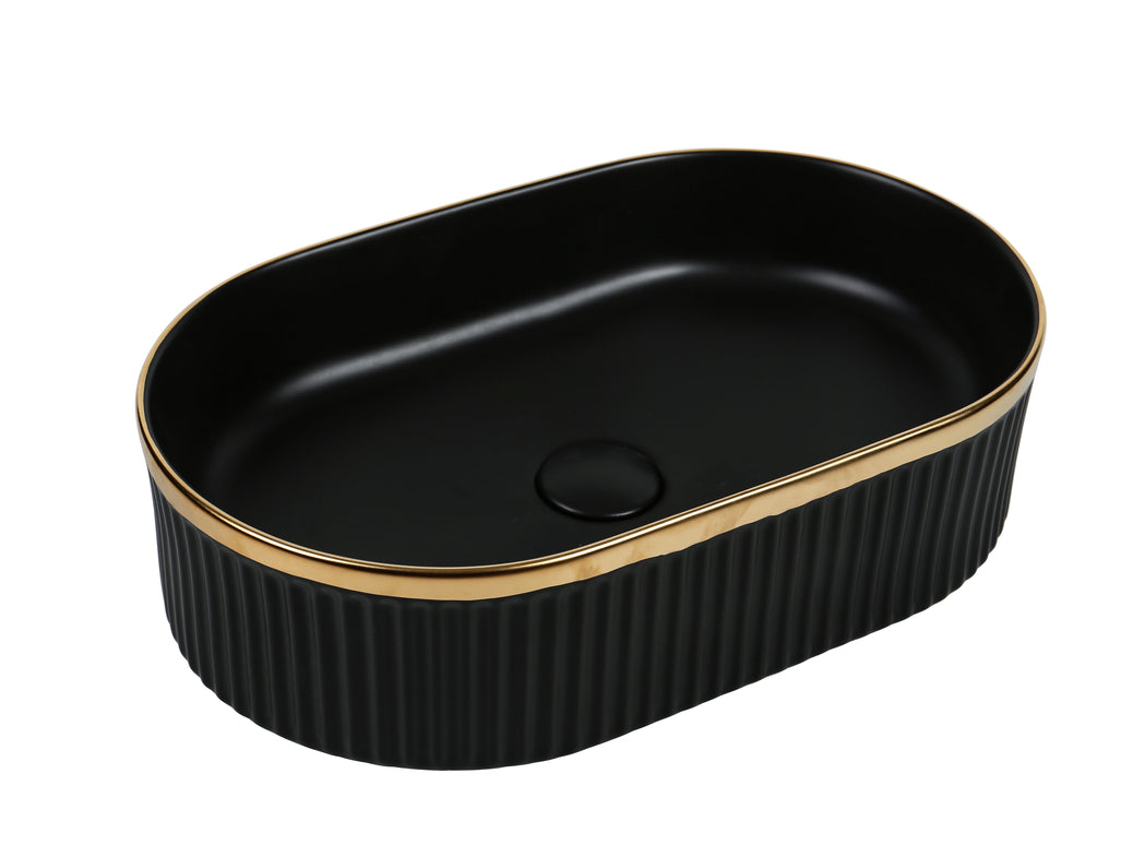 Lavoar ceramic oval A721-CBKGGLG-M – negru mat texturat cu linie aurie