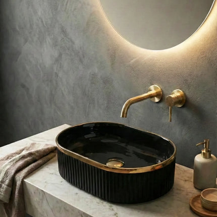Lavoar ceramic oval A721-CBKGGLG – negru lucios texturat cu linie aurie