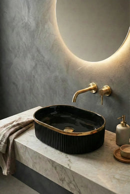 Lavoar ceramic oval A721-CBKGGLG – negru lucios texturat cu linie aurie