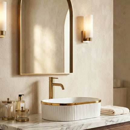 Lavoar ceramic oval A721-GGLG – alb lucios texturat cu linie aurie