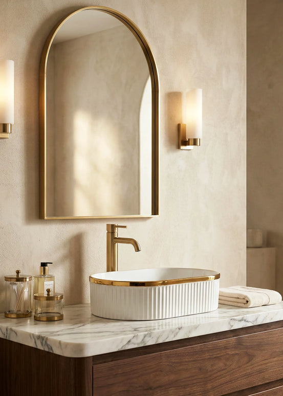 Lavoar ceramic oval A721-GGLG – alb lucios texturat cu linie aurie