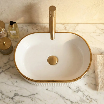 Lavoar ceramic oval A721-GGLG – alb lucios texturat cu linie aurie