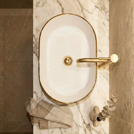 Lavoar ceramic oval A721-GGLG-M – alb mat texturat cu linie aurie