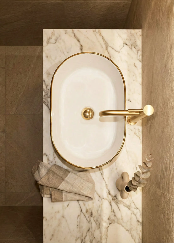 Lavoar ceramic oval A721-GGLG-M – alb mat texturat cu linie aurie